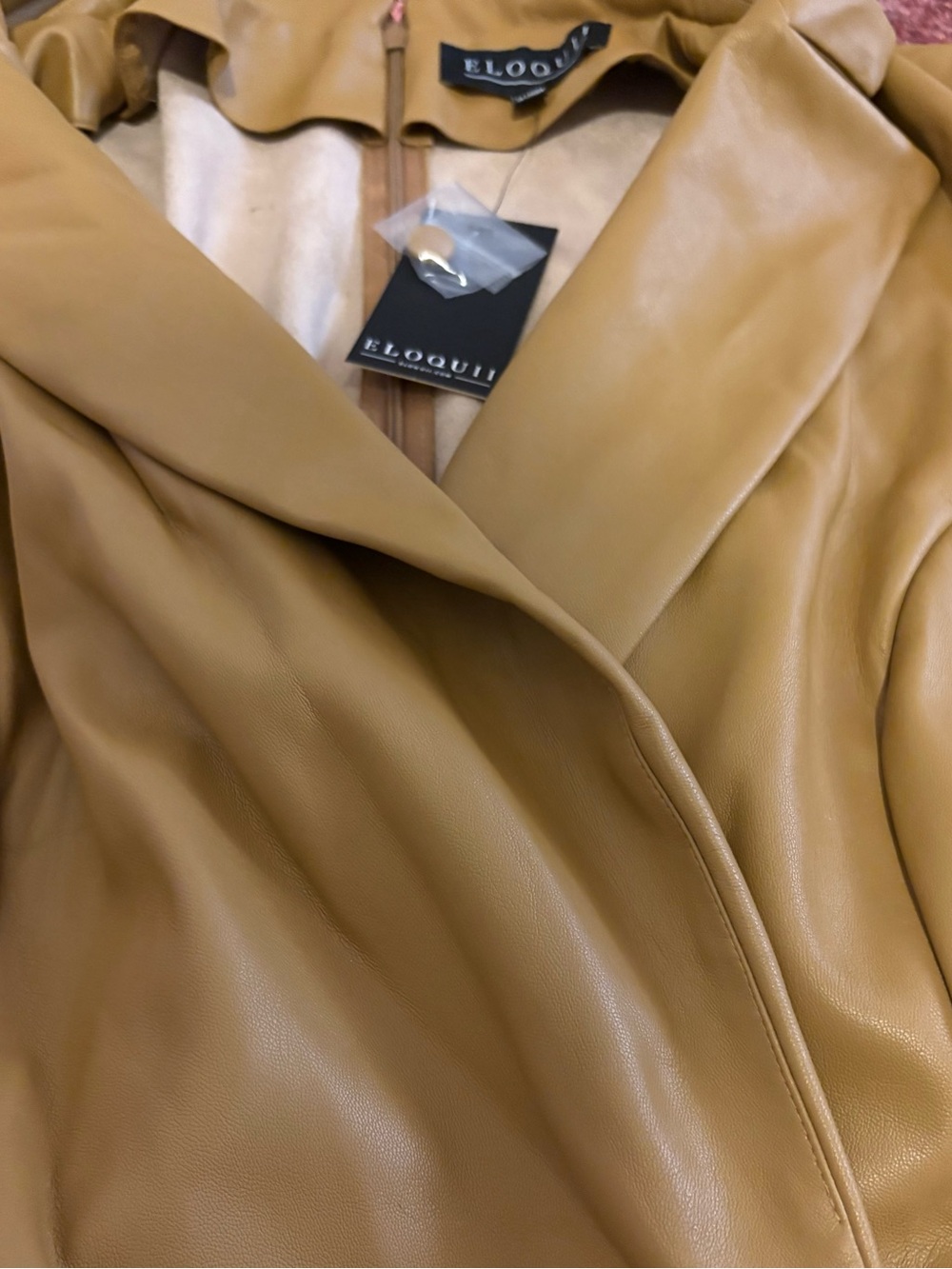 Eloquii Faux Leather Mustard Jumpsuit with Self-Tie Belt - Picture 4 of 4